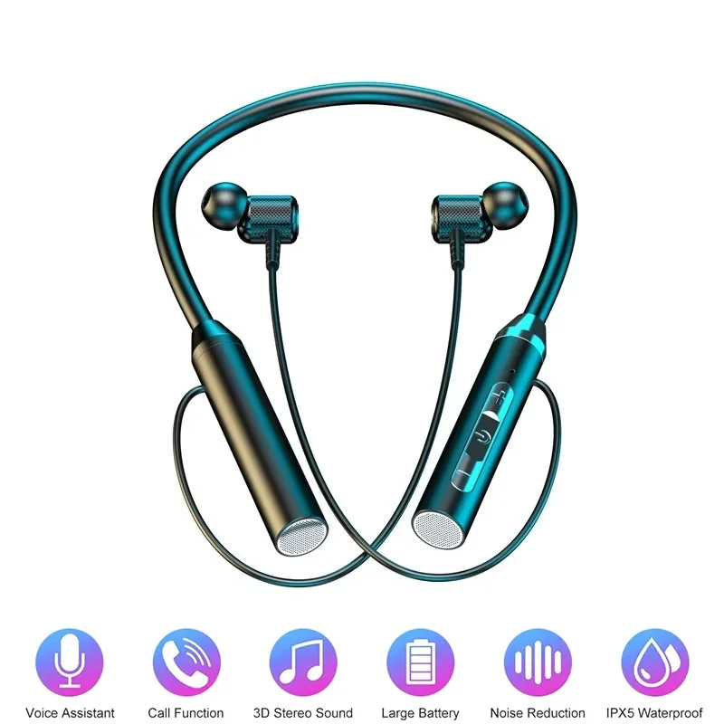 Magnetic Neckband Sports Earphones - سماعات أذن لاسلكية بتقنية البلوتوث 9D،