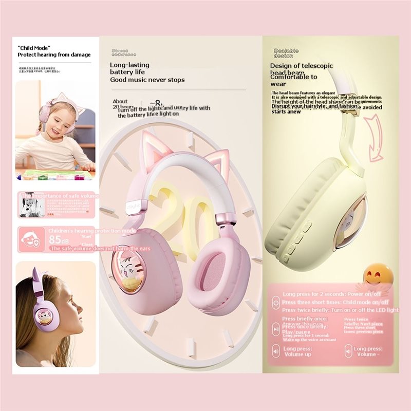 سماعة رأس لاسلكية قابلة للطي ب - مراجعة Cat Ear Bluetooth Headset Led وسعره