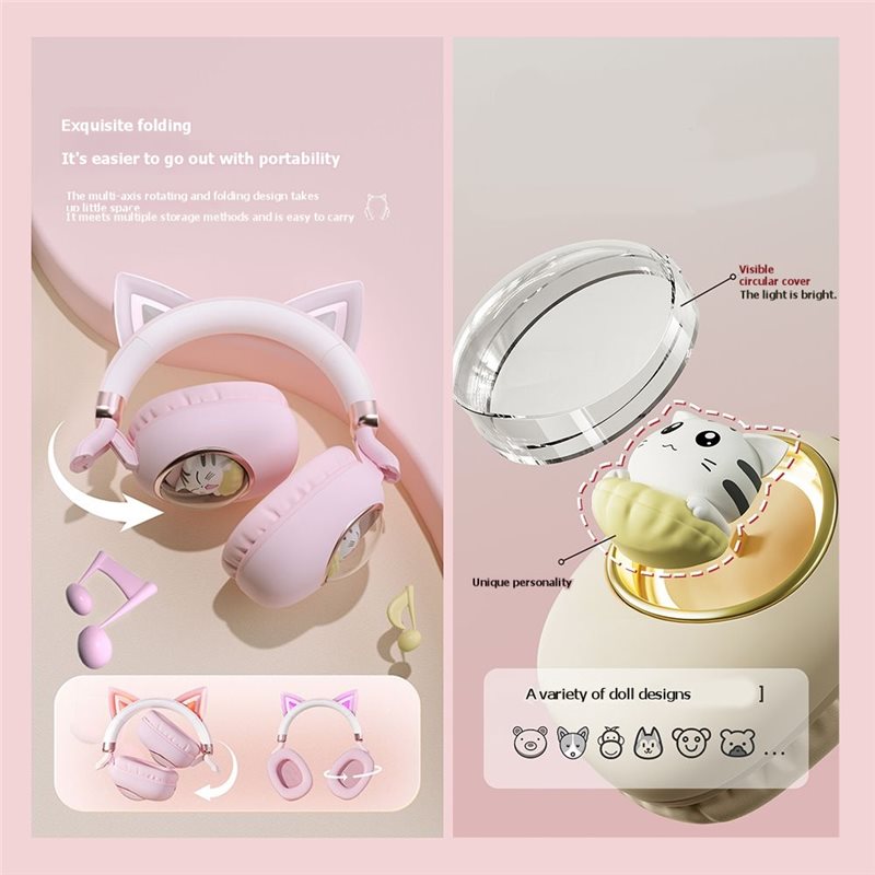 سماعة رأس لاسلكية قابلة للطي ب - مراجعة Cat Ear Bluetooth Headset Led وسعره